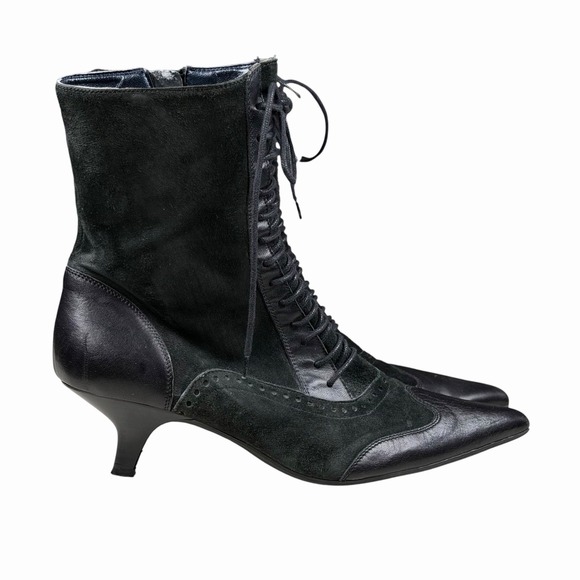Fornarina Boots Victorian Antique Womens 39 Leather Suede High Top Lace Up Shoes